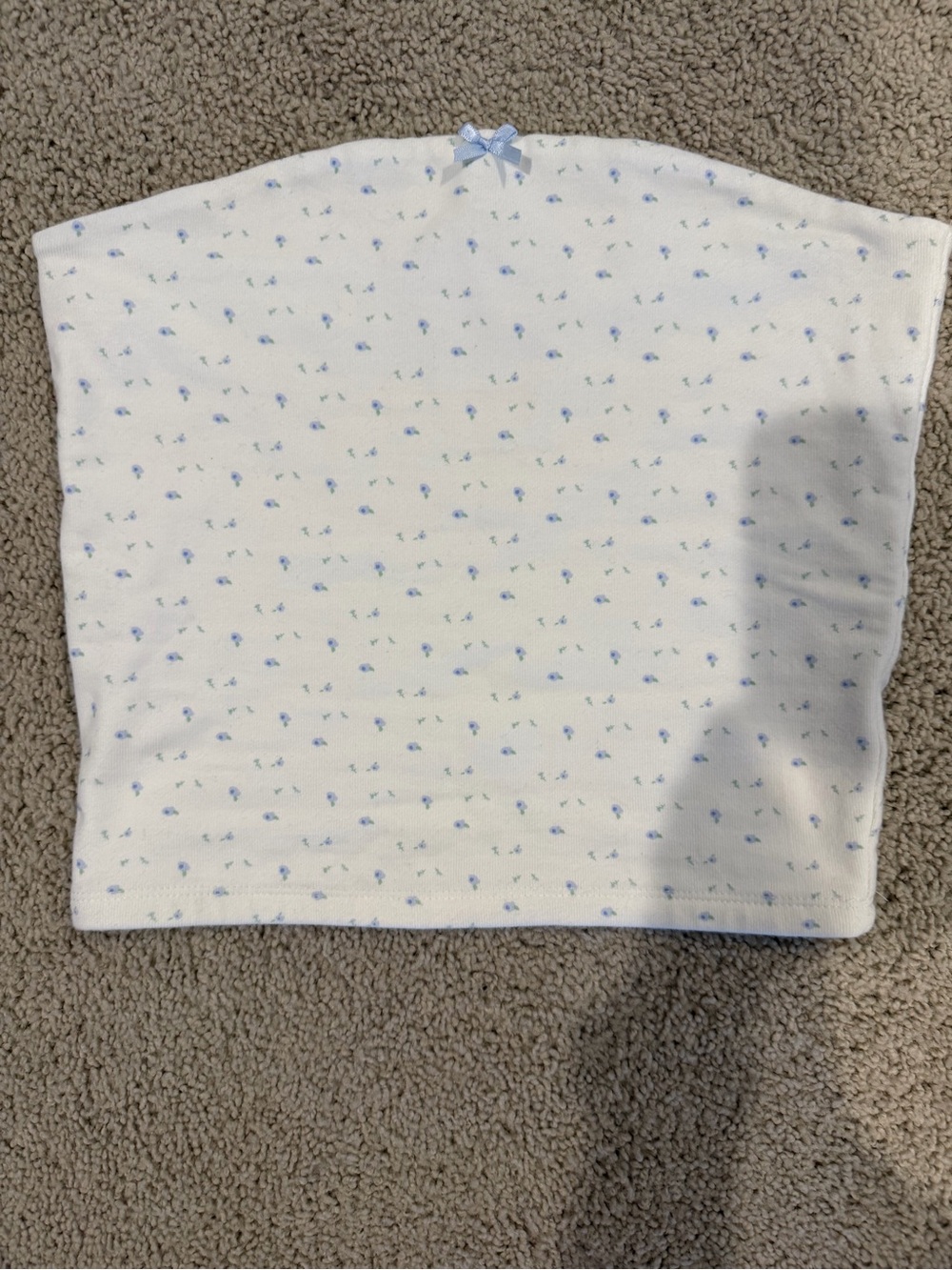 Harlow White Tube Top with Powder Blue Print